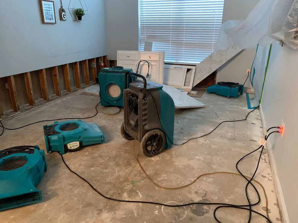 Dehumidifier in flood-cut room for Water Damage Restoration in Moorestown